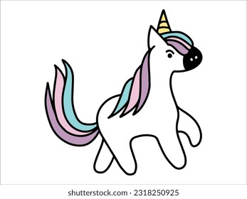 Hand drawn Cute Unicorn Cartoon illustration