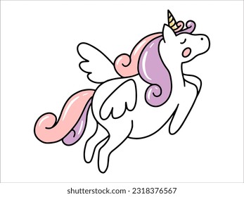 Hand drawn Cute Unicorn Cartoon illustration