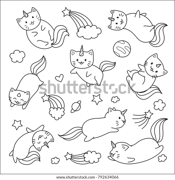 Image Vectorielle De Stock De Des Chats A Licorne Mignons Dessines