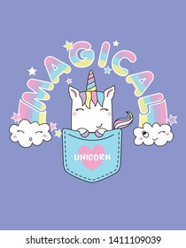 Hand drawn cute unicorn illustration for t shirt printing