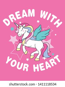 Hand drawn cute unicorn illustration for t shirt printing