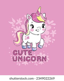 Hand Drawn cute unicorn sketch style kids print Vector Illustration
