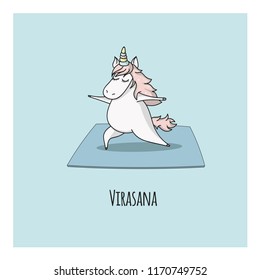 Hand drawn cute unicorn in yoga pose