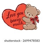 Hand Drawn Cute Valentine Bear Vector Kids Print