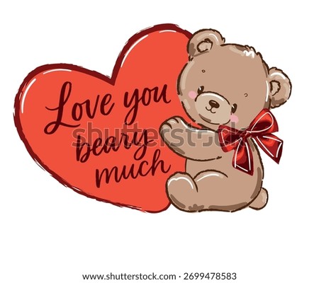 Hand Drawn Cute Valentine Bear Vector Kids Print