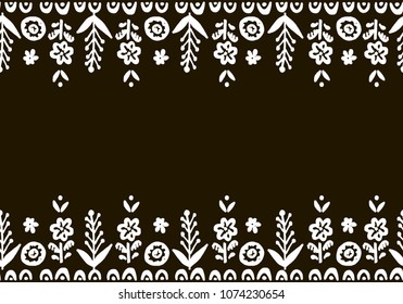 Hand drawn cute vector canvas. Simple doodle floral elements. Scandinavian style. Black and white.
