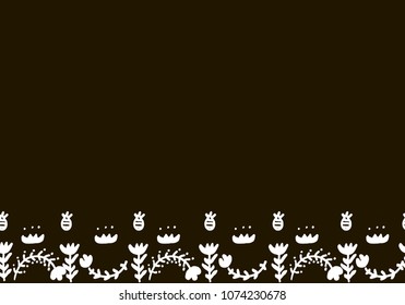Hand drawn cute vector canvas. Simple doodle floral elements. Scandinavian style. Black and white.