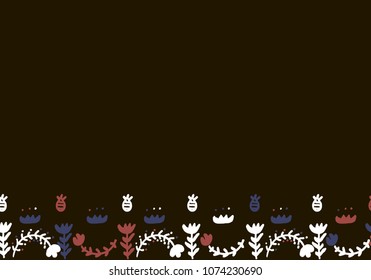 Hand drawn cute vector canvas. Simple doodle floral elements. Scandinavian style. Black and white.