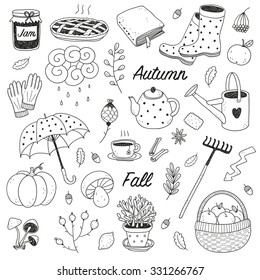 hand drawn cute vector fall set isolated on a white background