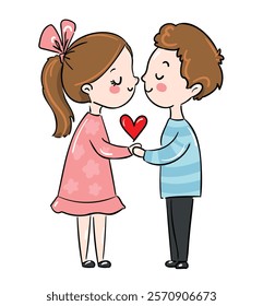 Hand Drawn cute vector illustration with girl and boy, love Valentine's Day design