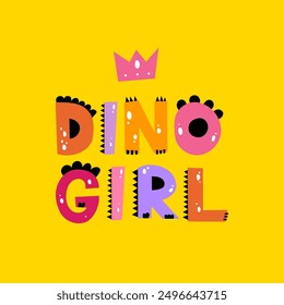 Dibujado a mano letras de Vector lindo. Chica Dino. Gran diseño para la camiseta, logotipo, ropa de los niños, invitación, cartel, impresión.