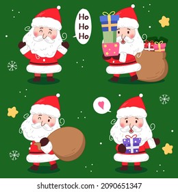 Hand drawn cute vector Santa Claus character collection for Christmas day