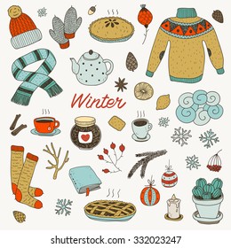 hand drawn cute vector winter set 