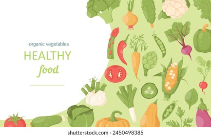 Cartel de promoción de verduras lindas dibujadas a mano para el mercado de agricultores