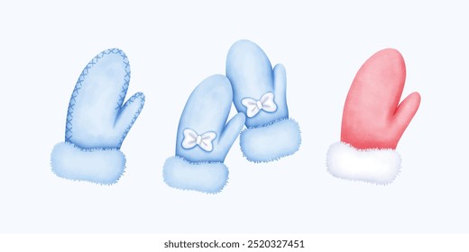 Luva de aquarela bonito desenhada à mão em cores pastel perfeito para arte de moda de inverno e decoração acolhedora. Esta delicada ilustração capta o calor de uma luva com um design caprichoso e artístico.