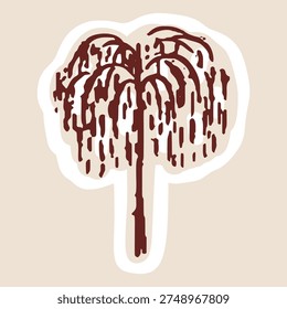 Hand drawn cute weeping willow 
decidious tree sticker icon . Isolated flat vector illustration for organic eco nature based design element. Black and white minimal modern woodland garden clipart