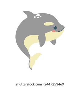 Hand drawn cute whale killer. Marine life animals. Template for stickers, baby shower, greeting cards and invitation. Isolated vector illustration. 