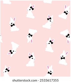 Dibujado a mano lindo conejito blanco sin patrón, diseño de impresión de fondo de conejo, Vector, impresión de diseño textil