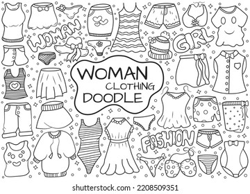 Hand drawn cute woman clothing doodle collection