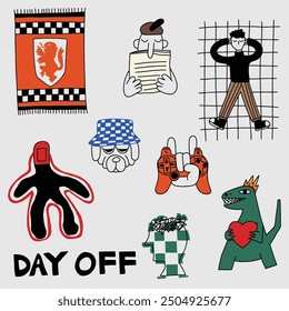 hand drawn cute y2k weekend activities illustration
