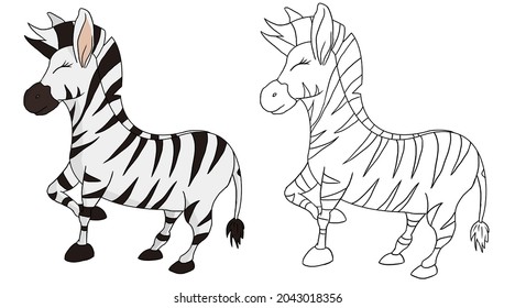 Hand drawn cute Zebra Animal collection vector illustration isolated in a white background, wildlife Animal drawing