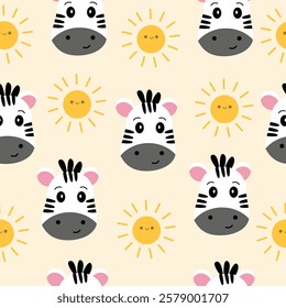 Hand drawn cute zebra seamless pattern. Suitable for use for wallpaper, backdrop, wrapping paper, fabrics, textile, packaging, etc