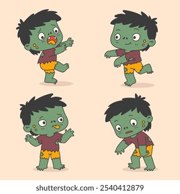 Hand drawn cute zombie cartoon collection