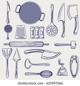 Hand drawn cutlery collection. Vector ballpoint pen drawing