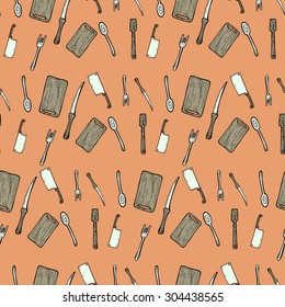 Hand drawn cutlery doodle seamless pattern. hand drawn vector illustration