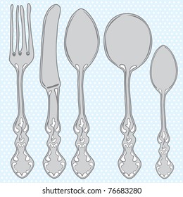 Hand drawn cutlery set. A vector hand drawn effect illustration of a set of a cutlery set.