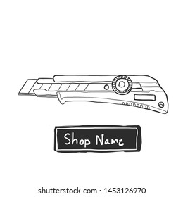 Hand drawn cutter icon with shop logo,vector 