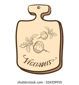 Hand drawn cutting board with etching. Vector illustration