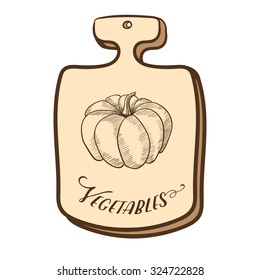 Hand drawn cutting board with etching. Vector illustration