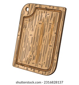Hand drawn cutting rectangular wooden board. Barbecue serving board. Kitchen utensils sketch. Engraving style. Vintage vector illustration. Design for menu, cafe or restaurant