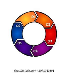 Hand drawn cycle diagram chart, 6 steps processes with numbers