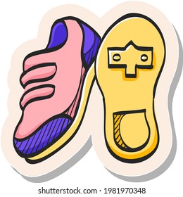 Hand drawn Cycling shoe icon in sticker style vector illustration