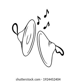 Hand drawn cymbals, musical instruments isolated on a white background. Celebration elements. Doodle, simple outline illustration. It can be used for decoration of textile, paper.