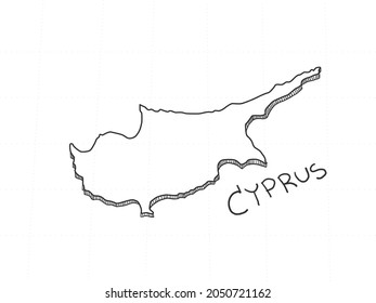 Hand Drawn of Cyprus 3D Map on White Background.