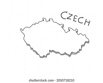 Hand Drawn Of Czech 3D Map On White Background.