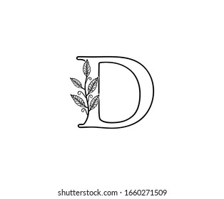 Hand drawn D letter with leaves Line Shape logo