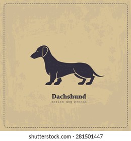 Hand drawn Dachshund vintage  poster. All objects are conveniently grouped and are easily editable.  Pure stylized silhouette of a dog is easily accessible