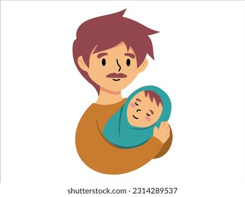 Hand drawn Dad holding baby illustration