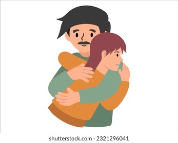 Hand drawn Dad hugging daughter illustration