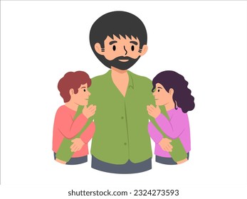 Hand drawn Dad with Son and Daughter illustration
