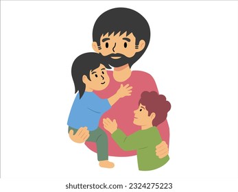 Hand drawn Dad with Son and Daughter illustration