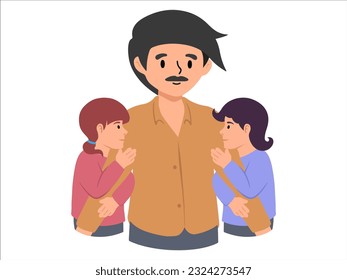 Hand drawn Dad two Daughter illustration