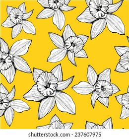 Hand Drawn Daffodil Seamless Pattern