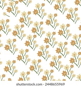 Hand drawn daffodils in renaissance colours vector artwork vector repeat pattern