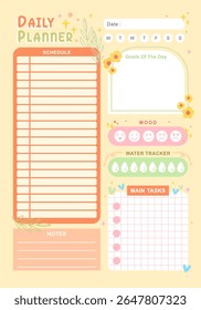 hand drawn daily planner with mood tracker and water tracker template design