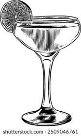 Hand drawn Daiquiri Cocktail Drink Sketch Illustration Engraving Woodcut Style